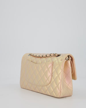 Chanel Iridescent Pink Medium Double Flap Bag In Lambskin Leather With Gold Hardware