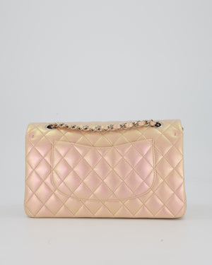 Chanel Iridescent Pink Medium Double Flap Bag In Lambskin Leather With Gold Hardware