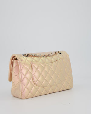 Chanel Iridescent Pink Medium Double Flap Bag In Lambskin Leather With Gold Hardware