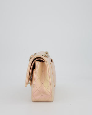 Chanel Iridescent Pink Medium Double Flap Bag In Lambskin Leather With Gold Hardware
