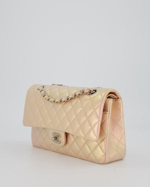 Chanel Iridescent Pink Medium Double Flap Bag In Lambskin Leather With Gold Hardware
