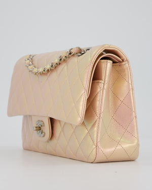 Chanel Iridescent Pink Medium Double Flap Bag In Lambskin Leather With Gold Hardware