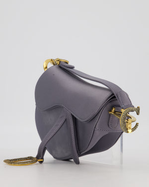 Christian Dior Grey Mini Saddle Bag in Satin with Diamante Crystal Hardware