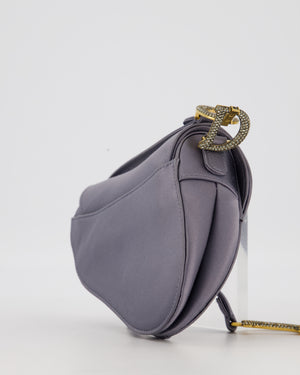 Christian Dior Grey Mini Saddle Bag in Satin with Diamante Crystal Hardware