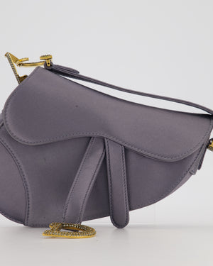 Christian Dior Grey Mini Saddle Bag in Satin with Diamante Crystal Hardware