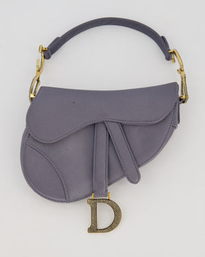 Christian Dior Grey Mini Saddle Bag in Satin with Diamante Crystal Hardware