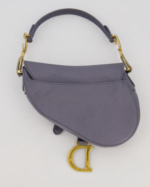 Christian Dior Grey Mini Saddle Bag in Satin with Diamante Crystal Hardware