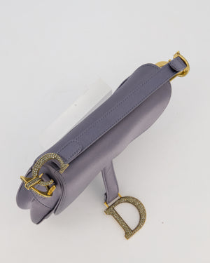 Christian Dior Grey Mini Saddle Bag in Satin with Diamante Crystal Hardware