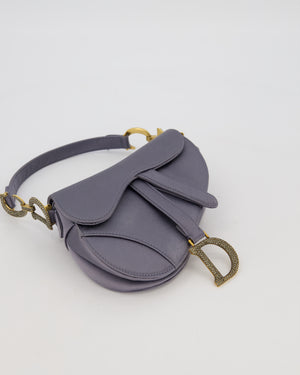 Christian Dior Grey Mini Saddle Bag in Satin with Diamante Crystal Hardware