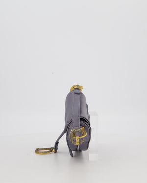 Christian Dior Grey Mini Saddle Bag in Satin with Diamante Crystal Hardware