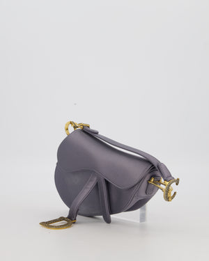 Christian Dior Grey Mini Saddle Bag in Satin with Diamante Crystal Hardware