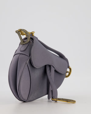 Christian Dior Grey Mini Saddle Bag in Satin with Diamante Crystal Hardware