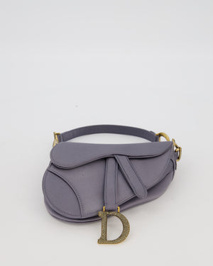 Christian Dior Grey Mini Saddle Bag in Satin with Diamante Crystal Hardware