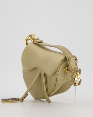 Christian Dior Light Gold Mini Saddle Bag in Satin with Diamante Crystal Hardware