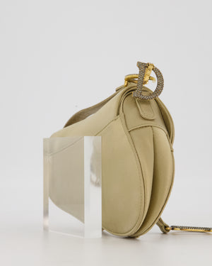 Christian Dior Light Gold Mini Saddle Bag in Satin with Diamante Crystal Hardware