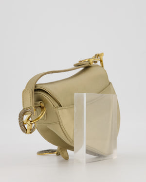 Christian Dior Light Gold Mini Saddle Bag in Satin with Diamante Crystal Hardware