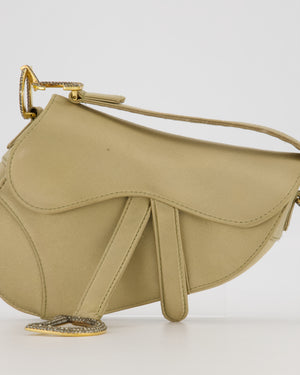 Christian Dior Light Gold Mini Saddle Bag in Satin with Diamante Crystal Hardware