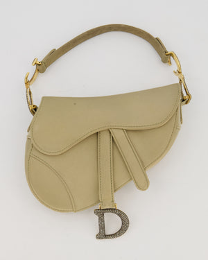 Christian Dior Light Gold Mini Saddle Bag in Satin with Diamante Crystal Hardware