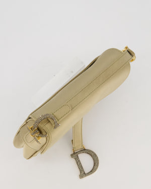 Christian Dior Light Gold Mini Saddle Bag in Satin with Diamante Crystal Hardware