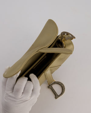 Christian Dior Light Gold Mini Saddle Bag in Satin with Diamante Crystal Hardware