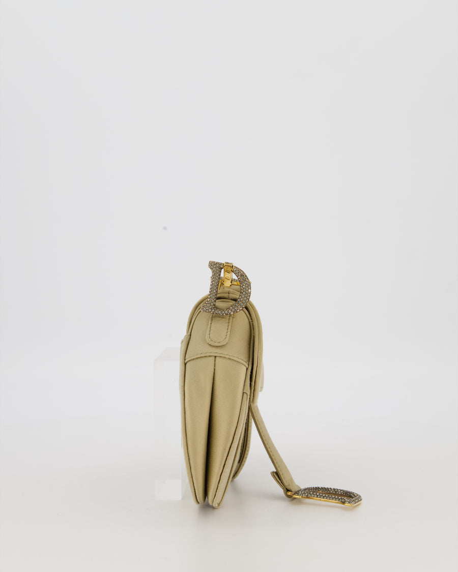 Christian Dior Light Gold Mini Saddle Bag in Satin with Diamante Crystal Hardware