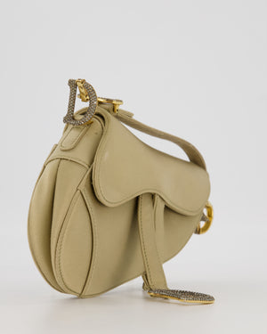 Christian Dior Light Gold Mini Saddle Bag in Satin with Diamante Crystal Hardware