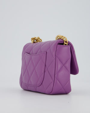 Chanel Purple Quilted Mini Square Chain Single Flap Bag In Lambskin Leather With Gold Hardware