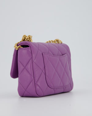 Chanel Purple Quilted Mini Square Chain Single Flap Bag In Lambskin Leather With Gold Hardware