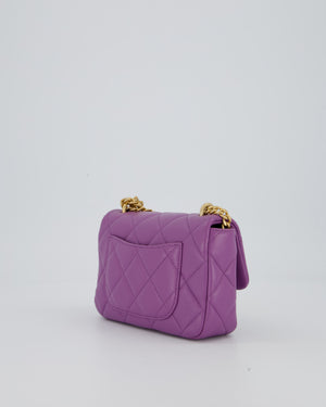 Chanel Purple Quilted Mini Square Chain Single Flap Bag In Lambskin Leather With Gold Hardware