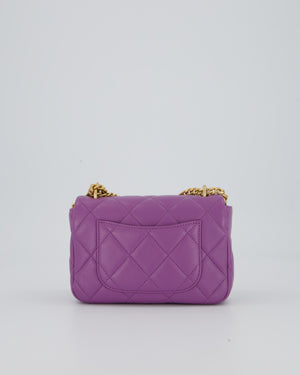Chanel Purple Quilted Mini Square Chain Single Flap Bag In Lambskin Leather With Gold Hardware