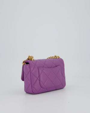 Chanel Purple Quilted Mini Square Chain Single Flap Bag In Lambskin Leather With Gold Hardware