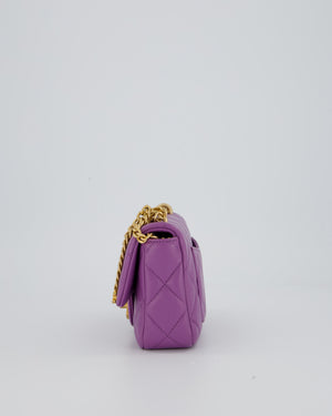 Chanel Purple Quilted Mini Square Chain Single Flap Bag In Lambskin Leather With Gold Hardware