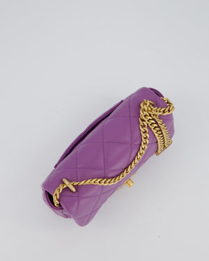 Chanel Purple Quilted Mini Square Chain Single Flap Bag In Lambskin Leather With Gold Hardware