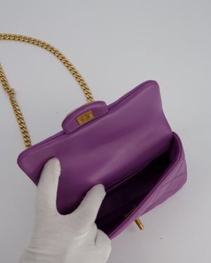 Chanel Purple Quilted Mini Square Chain Single Flap Bag In Lambskin Leather With Gold Hardware