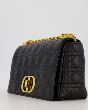 Christian Dior Black Calfskin Leather Caro Bag with Gold Hardware