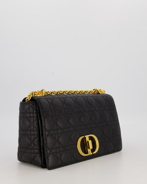 Christian Dior Black Calfskin Leather Caro Bag with Gold Hardware