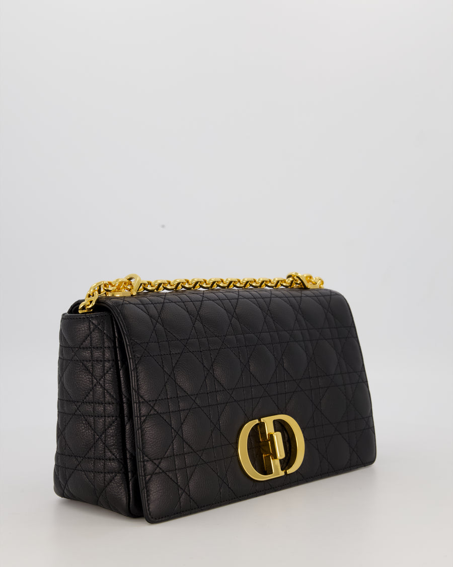 Christian Dior Black Calfskin Leather Caro Bag with Gold Hardware