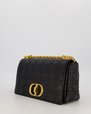 Christian Dior Black Calfskin Leather Caro Bag with Gold Hardware