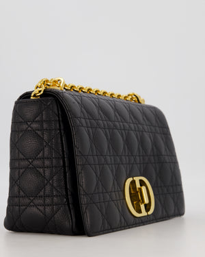 Christian Dior Black Calfskin Leather Caro Bag with Gold Hardware
