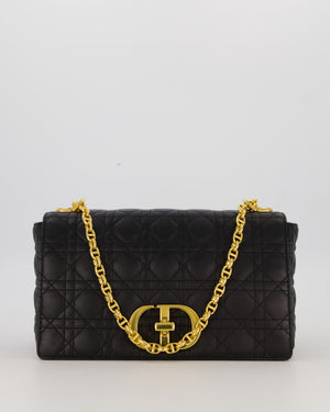 Christian Dior Black Calfskin Leather Caro Bag with Gold Hardware