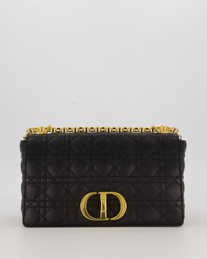 Christian Dior Black Calfskin Leather Caro Bag with Gold Hardware