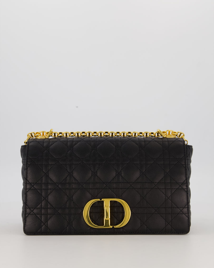 Christian Dior Black Calfskin Leather Caro Bag with Gold Hardware
