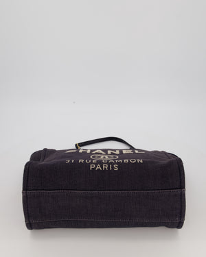 Chanel Navy Small Deauville Tote Bag in Denim Cloth with Gold Hardware