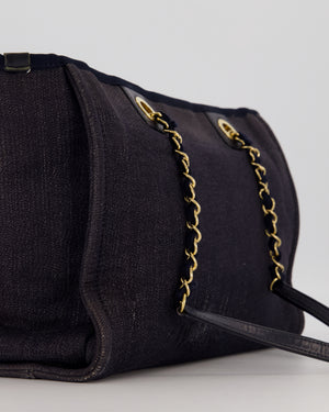 Chanel Navy Small Deauville Tote Bag in Denim Cloth with Gold Hardware