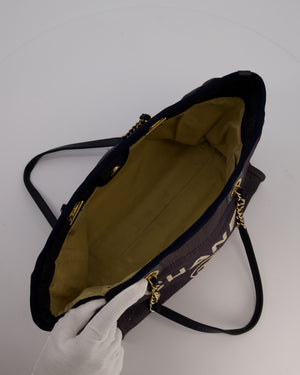 Chanel Navy Small Deauville Tote Bag in Denim Cloth with Gold Hardware