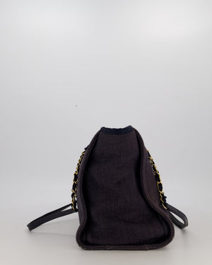 Chanel Navy Small Deauville Tote Bag in Denim Cloth with Gold Hardware
