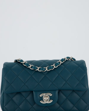 Chanel Cobalt Blue Classic  Mini Rectangular Single Flap Bag In Lambskin Leather With Silver Hardware