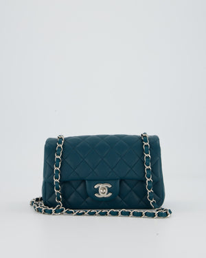 Chanel Cobalt Blue Classic  Mini Rectangular Single Flap Bag In Lambskin Leather With Silver Hardware