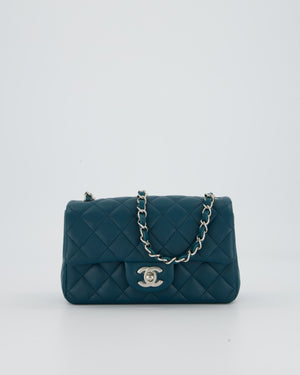 Chanel Cobalt Blue Classic  Mini Rectangular Single Flap Bag In Lambskin Leather With Silver Hardware