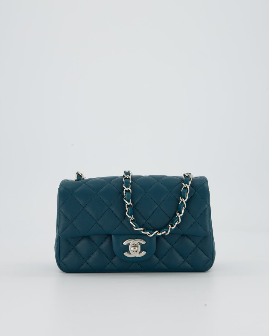 Chanel Cobalt Blue Classic  Mini Rectangular Single Flap Bag In Lambskin Leather With Silver Hardware